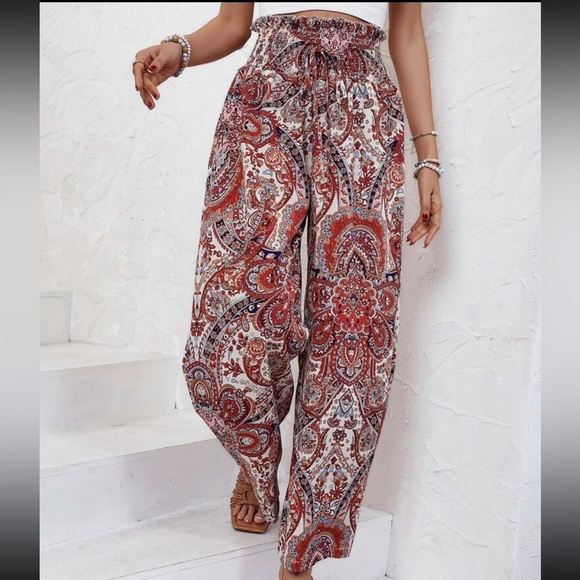 Boho Floral Paisley Print Wide Leg Palazzo Pants - Picture 7 of 7